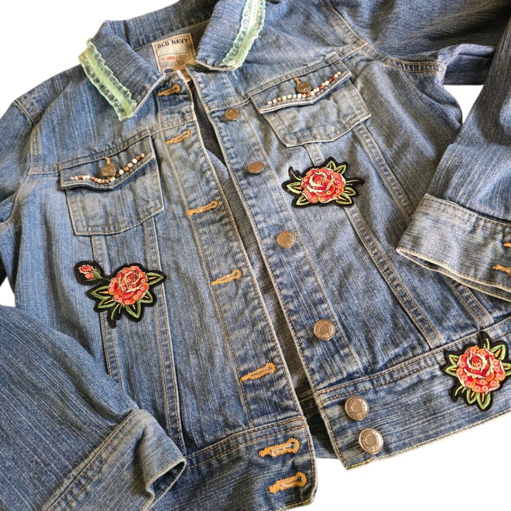 OLD NAVY Embellished Demin Jean Jacket sz M